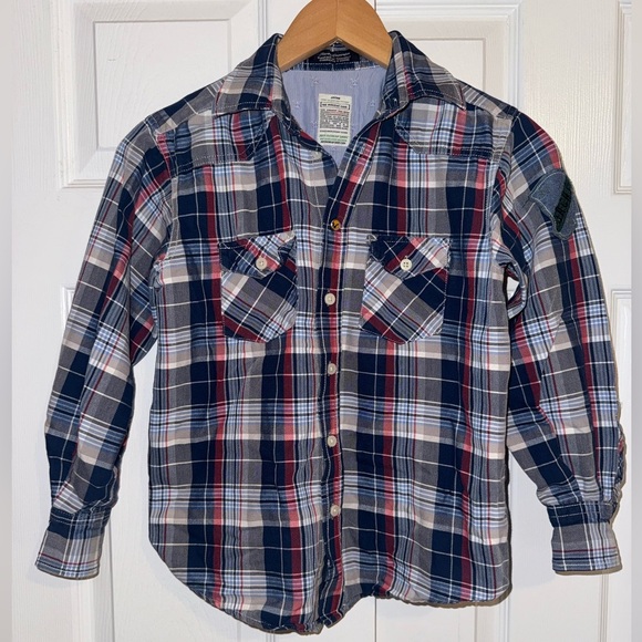 Jachs Other - JACHS Boys Plaid Flannel Button-Down Shirt | 100% Cotton | Rule the World Patch